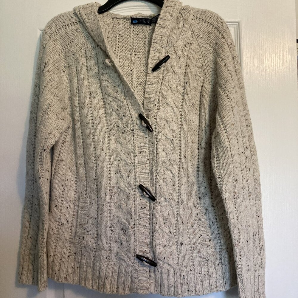 Women's XL Relativity Cream Cable-knit Hooded Cardigan